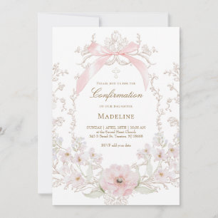 Invitation fleurs de ruban rose cadre Confirmation