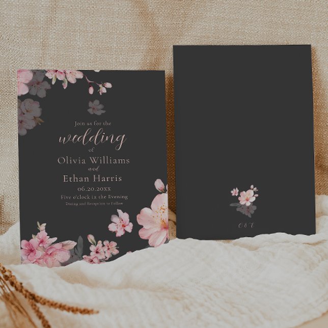 Invitation Fleurs de Sakura rose chic sur gris (Créateur téléchargé)