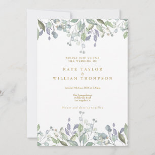 Invitation Fleurs de Sauge Lilas Verdure Or Tout En Un Mariag