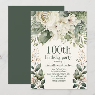 Invitation Fleurs de sauge vertes blanches pour 100e annivers