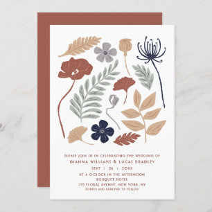 Invitation Fleurs de séquoia bleu simple Floral Mariage moder