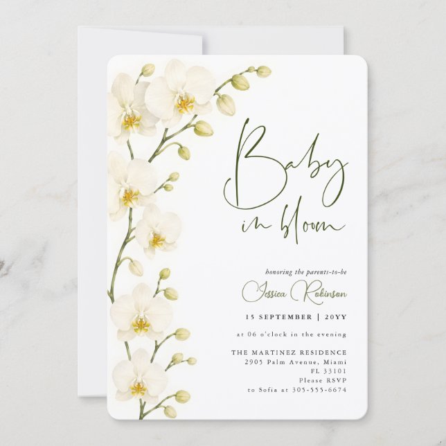 Invitation Fleurs de serre Orchidée blanche Fleurir Shower de (Devant)
