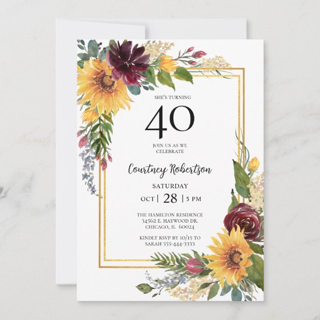 Invitation Fleurs de soleil 40e anniversaire (Devant)