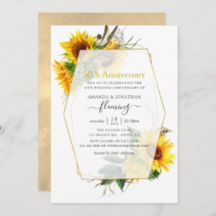 Invitation Fleurs de soleil 50e anniversaire de Mariage géomé