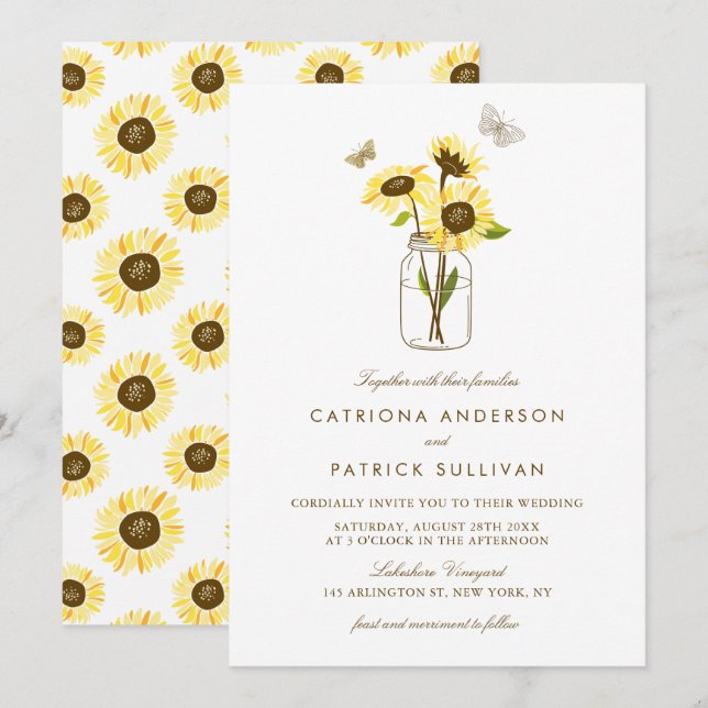Invitation Fleurs de soleil à Mason Jar Pays Mariage rustique (Devant / Derrière)