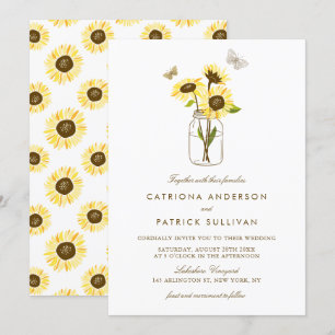 Invitation Fleurs de soleil à Mason Jar Pays Mariage rustique