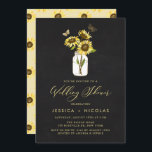 Invitation Fleurs de soleil à Mason Jar Wedding shower de tab<br><div class="desc">Famille Invitation et amis à votre wedding shower avec cette invitation florale fantaisiste. Il présente des tournesols en bocal de mason, des papillons et des motifs floraux de tournesols assortis sur arrière - plan de tableau de bord faux. Personnalisez cette invitation rustique en y ajoutant les noms, la date, l'heure,...</div>