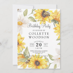 Invitation Fleurs de soleil Aquarelle fête d'anniversaire
