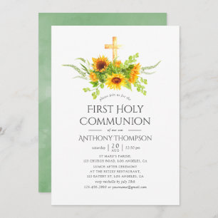 Invitation Fleurs de soleil Boho Première communion sainte