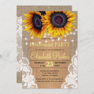 Invitation Fleurs de soleil burlap et dentelle fête de retrai