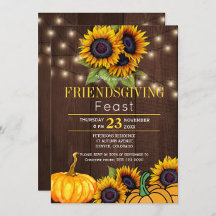 Invitation Fleurs de soleil citrouilles Grange rustique Bois 