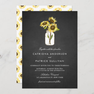 Invitation Fleurs de soleil dans Mason Jar Rustic Chalkboard 