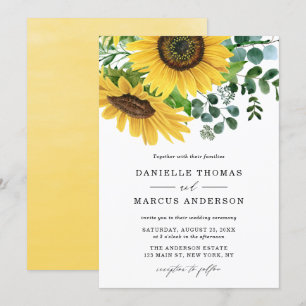 Invitation Fleurs de soleil d'aquarelle et Mariage d'eucalypt