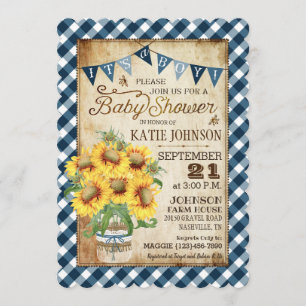 Invitation Fleurs de soleil de pays En vichy Check Boy Baby s