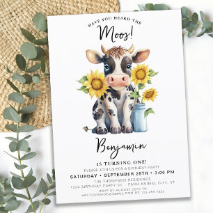 Invitation Fleurs de soleil de vache mignonne Ferme moderne A