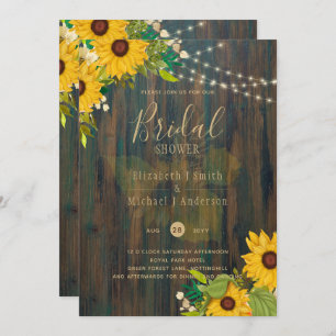 Invitation Fleurs de soleil d'été FÊTE DES MARIÉES en bois ru
