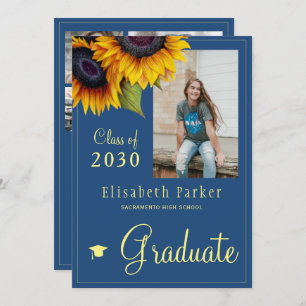 Invitation Fleurs de soleil dorées Fête de graduation de coll