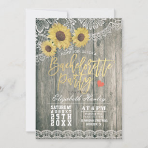 Invitation Fleurs de soleil en bois rustique Dentelle Bachelo