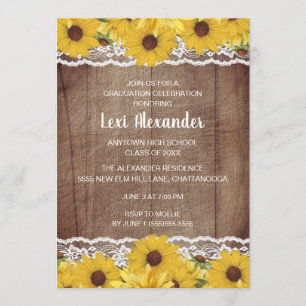 Invitation Fleurs de soleil en bois rustique Dentelle fête de