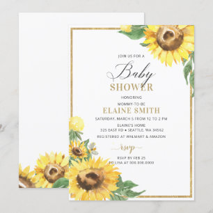 Invitation Fleurs de soleil et abeilles Baby shower neutre