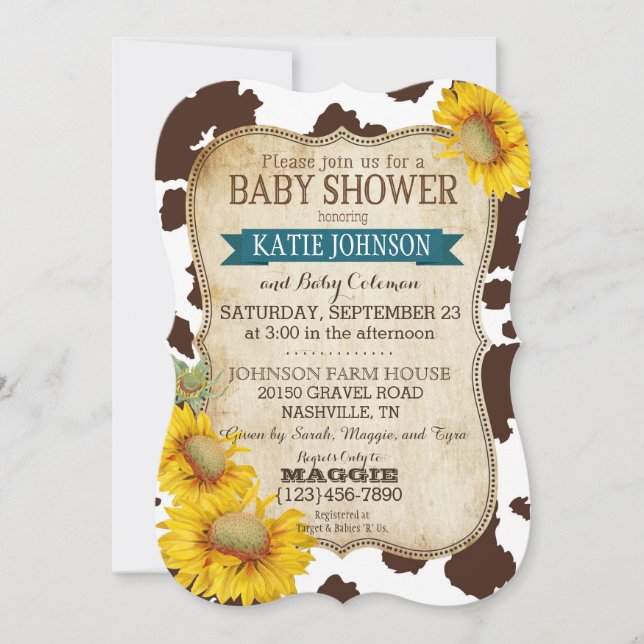 Invitation Fleurs de soleil et Baby shower d'impression de va (Devant)