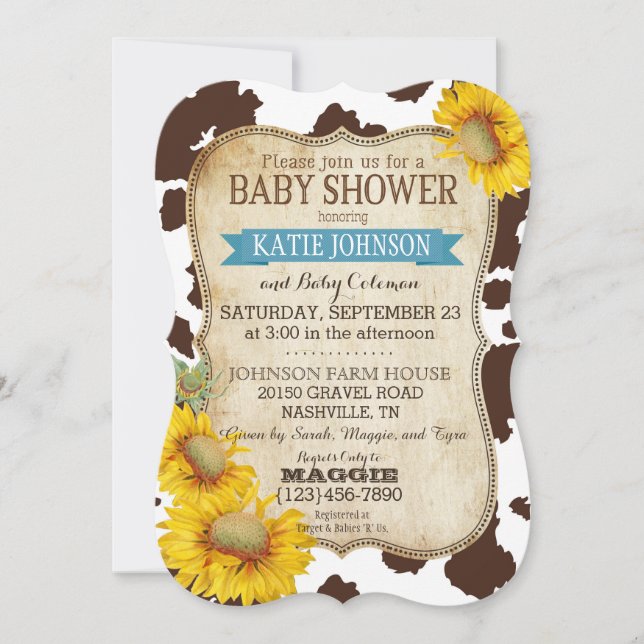 Invitation Fleurs de soleil et Baby shower d'impression de va (Devant)