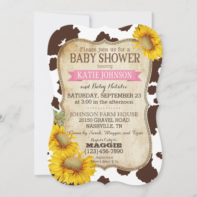 Invitation Fleurs de soleil et Baby shower d'impression de va (Devant)