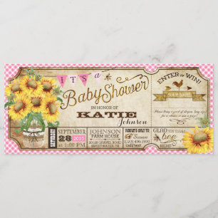 Invitation Fleurs de soleil et Baby shower En vichy