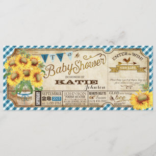 Invitation Fleurs de soleil et Baby shower En vichy