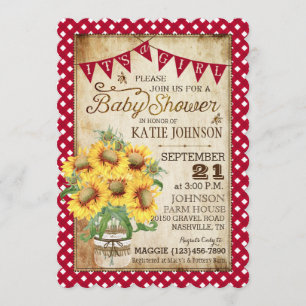 Invitation Fleurs de soleil et Baby shower En vichy