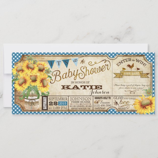 Invitation Fleurs de soleil et Baby shower En vichy (Devant)