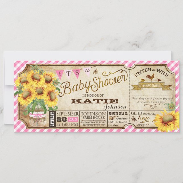 Invitation Fleurs de soleil et Baby shower En vichy (Devant)