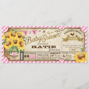 Invitation Fleurs de soleil et Baby shower En vichy