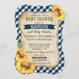 Invitation Fleurs de soleil et Baby shower En vichy