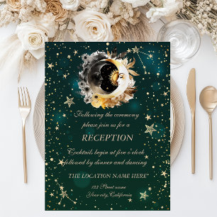 Invitation Fleurs de soleil et de lune célestes vertes