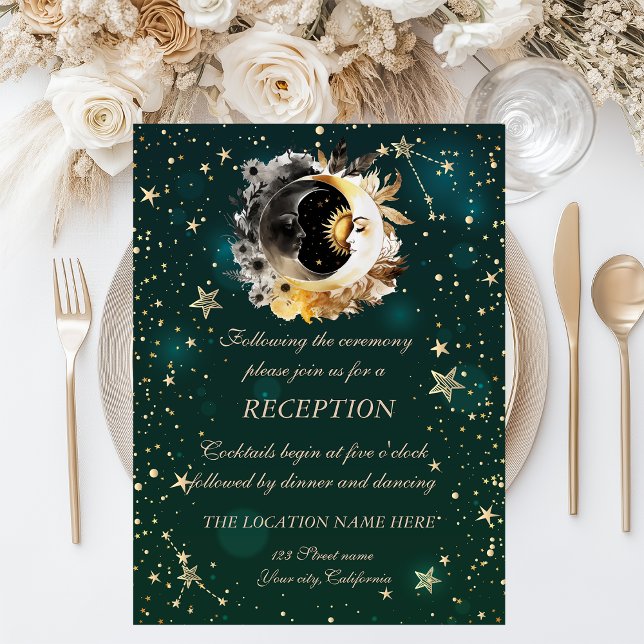 Invitation Fleurs de soleil et de lune célestes vertes (Créateur téléchargé)