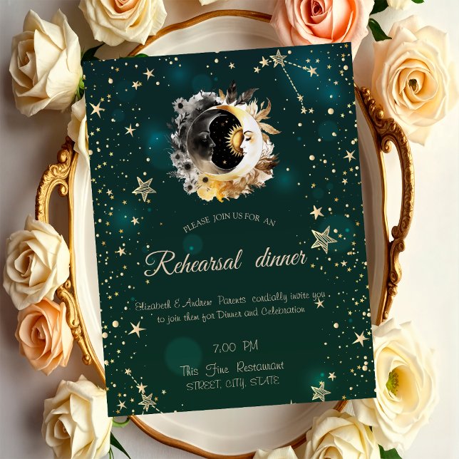 Invitation Fleurs de soleil et de lune célestes vertes (Créateur téléchargé)
