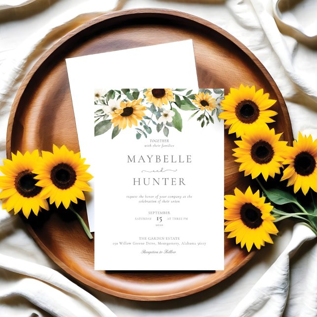 Invitation Fleurs de soleil et Mariage Fleur sauvage (Yellow Watercolor Sunflowers & Wildflower Wedding Invitation)