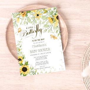 Invitation Fleurs de soleil et papillons sauvages Baby shower