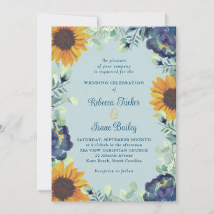Invitation Fleurs de soleil & Fleurs bleues Verdure Mariage F