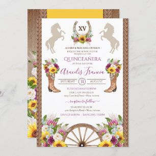 Invitation Fleurs de soleil Floral Rustique Charro Quinceaner