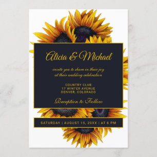 Invitation Fleurs de soleil jaune or   Mariage d'été