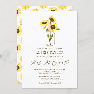 Invitation Fleurs de soleil jaunes à Mason Jar Bat mitzvah