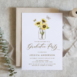 Invitation Fleurs de soleil jaunes à Mason Jar fête de gradua