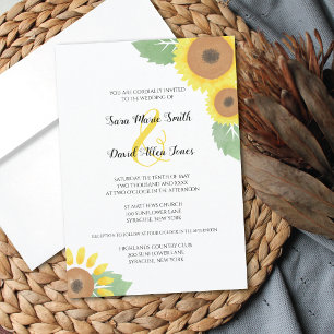 Invitation Fleurs de soleil jaunes Aquarelle Mariage Floral