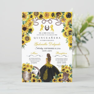 Invitation Fleurs de soleil jaunes Charro Quinceanera