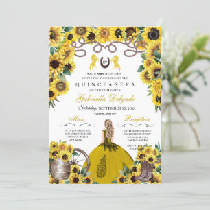 Invitation Fleurs de soleil jaunes Charro Quinceanera