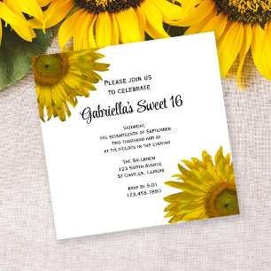 Invitation Fleurs de soleil jaunes Douces 16 fête d'anniversa