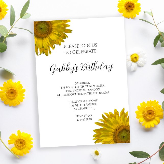Invitation Fleurs de soleil jaunes fête d'anniversaire (Créateur téléchargé)