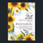 Invitation Fleurs de soleil jaunes Marguerites blanches 21e a<br><div class="desc">Des tournesols rustiques jaunes et bruns et des marguerites blanches avec de beaux feuilles verts sur l'invitation blanche de fête du 21ème anniversaire pour les femmes. Le dos de cette carte a un motif à pois jaune sur blanc. Contactez-nous pour obtenir de l'aide sur la personnalisation ou pour demander des...</div>